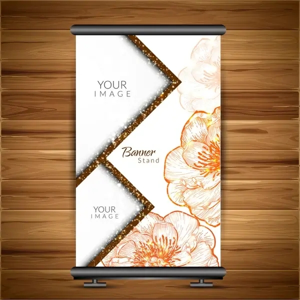roll up banner design with flower background