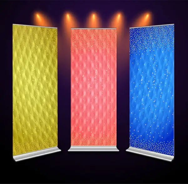 roll up banner sets design with twinkling background
