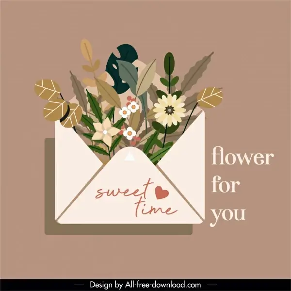 romance card design elements floral envelope sketch