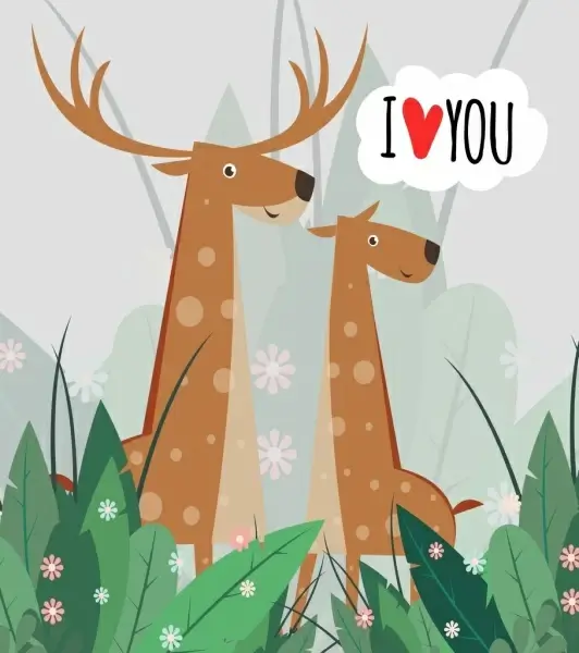 romance card template reindeer icons cute cartoon design