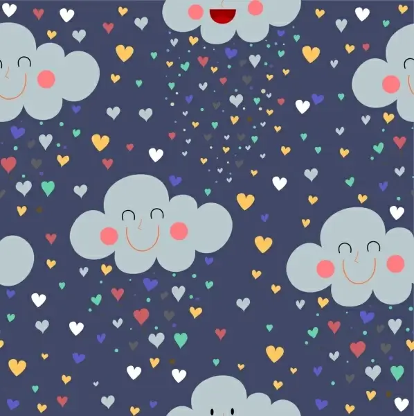 romance pattern stylized cloud hearts icons repeating decor