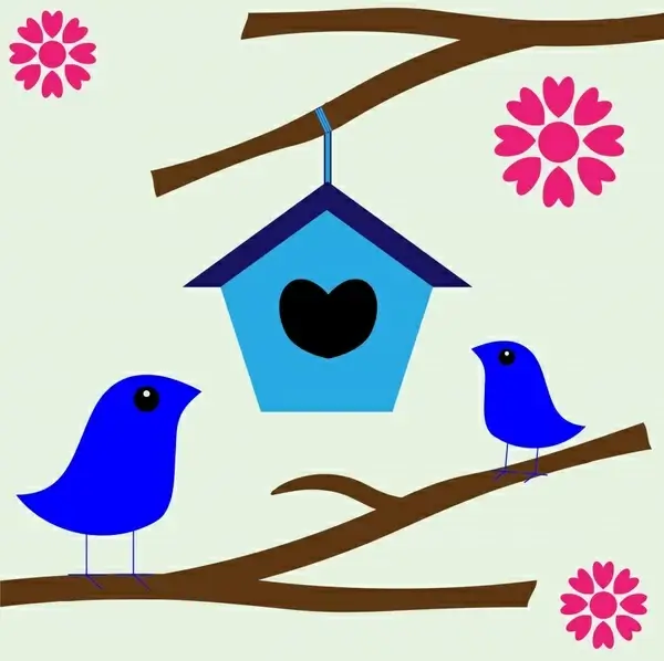 romantic abstract birds nest illustration with cartoon style