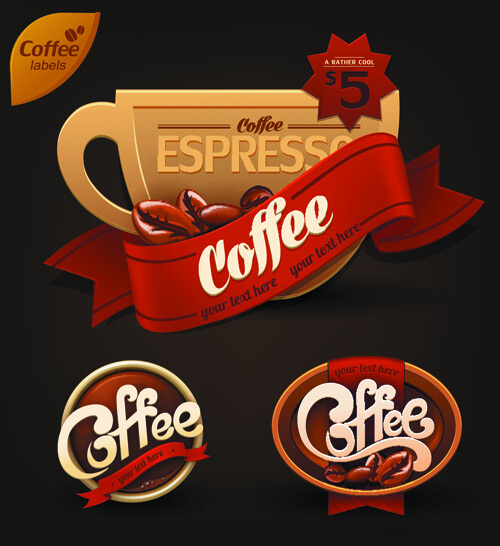 romantic coffee labels design vector