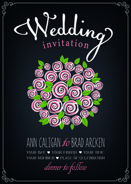 romantic flowers wedding invitations vector set