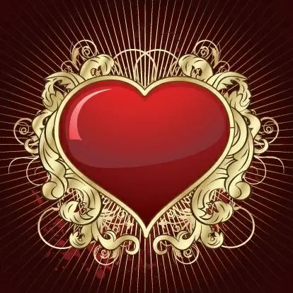 love background template shiny red heart golden leaves
