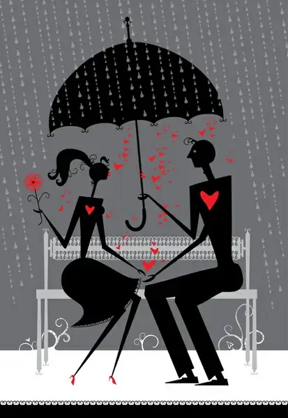 romantic love elements with silhouette vector