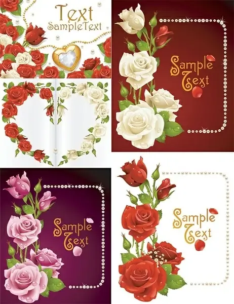 romantic roses greeting cards vector