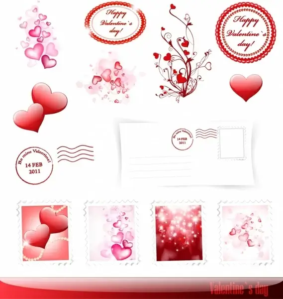 valentines design elements sparkling shiny red decor