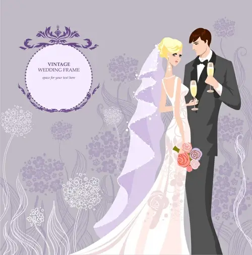 romantic wedding elements backgrounds vector