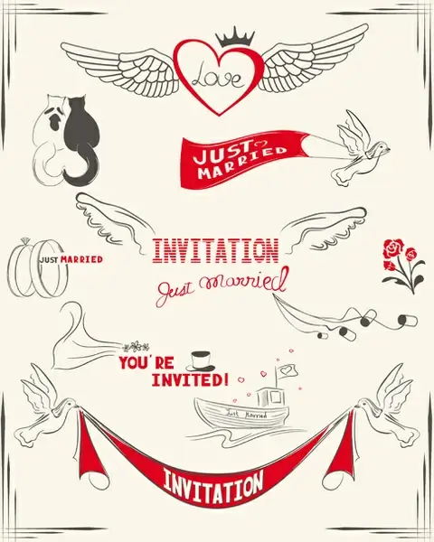 Minimal Wedding Invitation printed with Black Letterpress, Blind Embossed  Monogram and Custom Venue Sketch with Grey Envelope — Other Colors