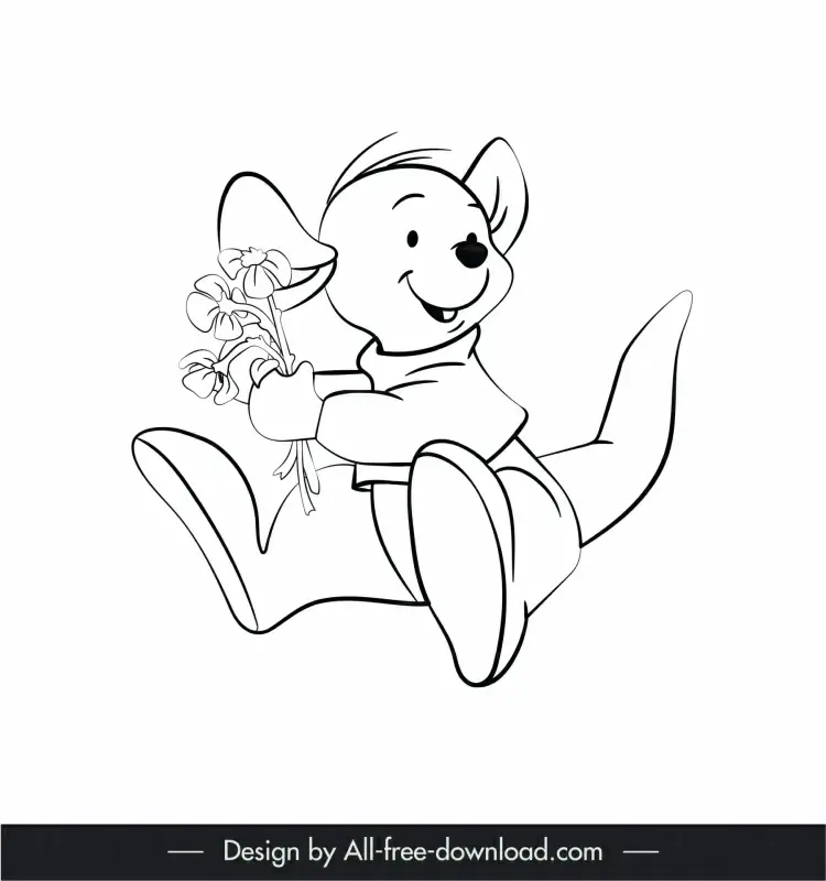 roo character icon black white handdrawn outline  
