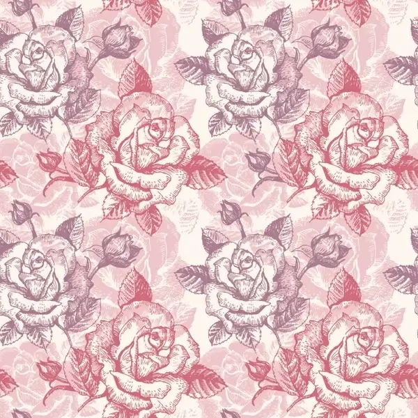 roses pattern template retro handdrawn sketch