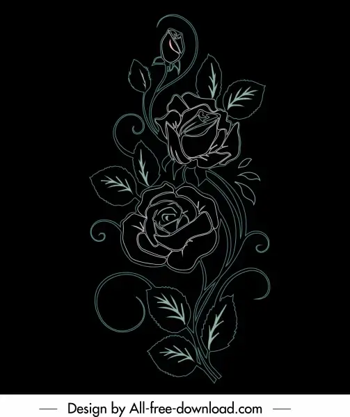 rose flora painting dark handdrawn sketch