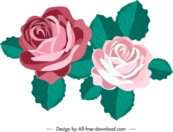 rose flower icon colored classical sketch