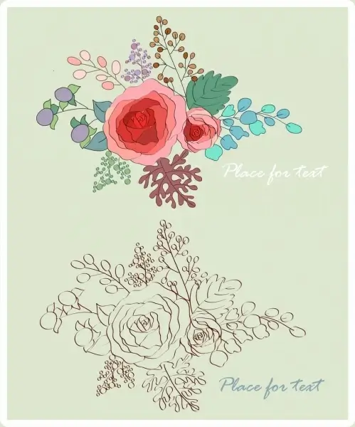 rose flowers sketch colorful design