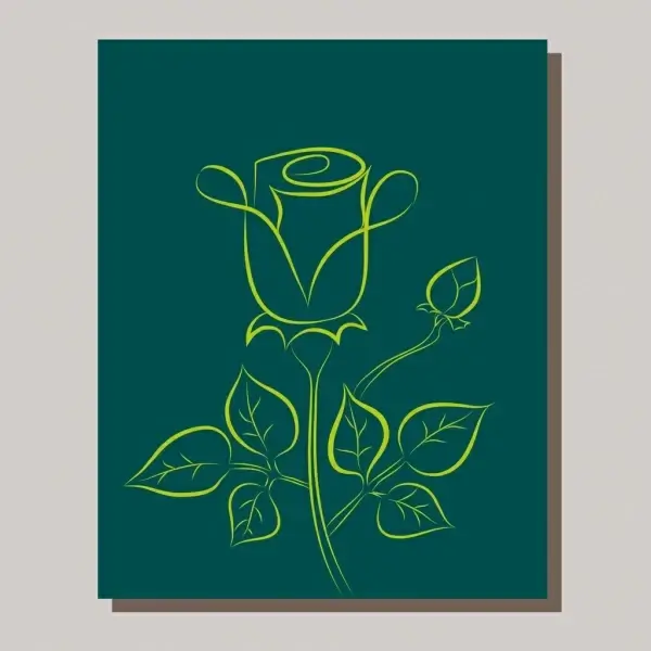 rose icon design green curves sketch