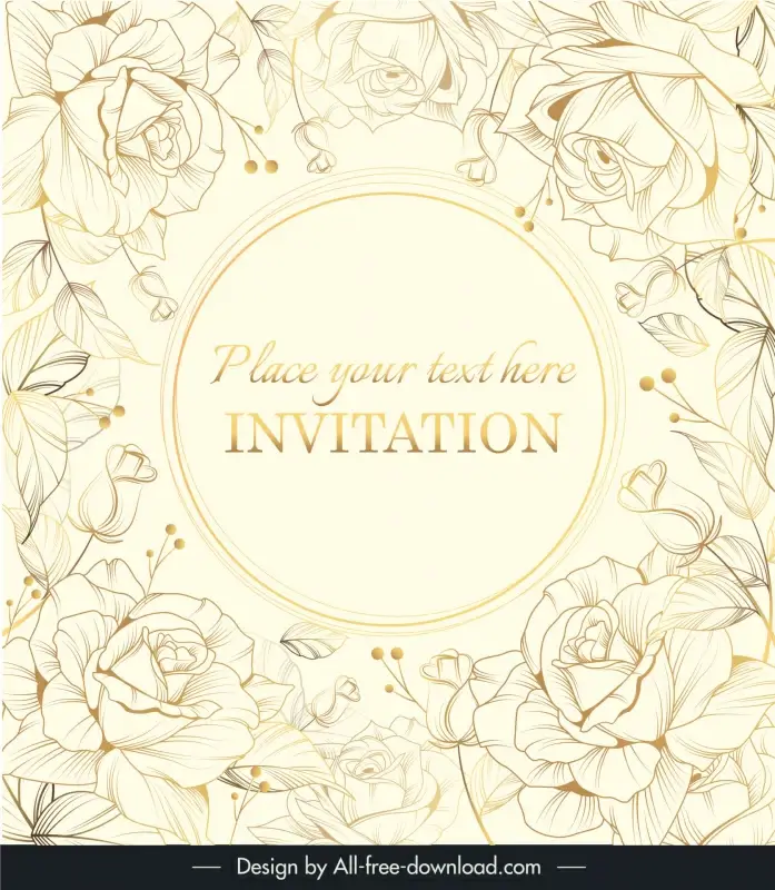 rose invitation card template bright elegant handdrawn