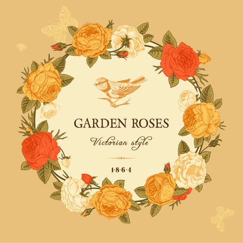 rose with bird vintage cards vector