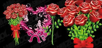 Roses and heart-shaped pattern vector material
