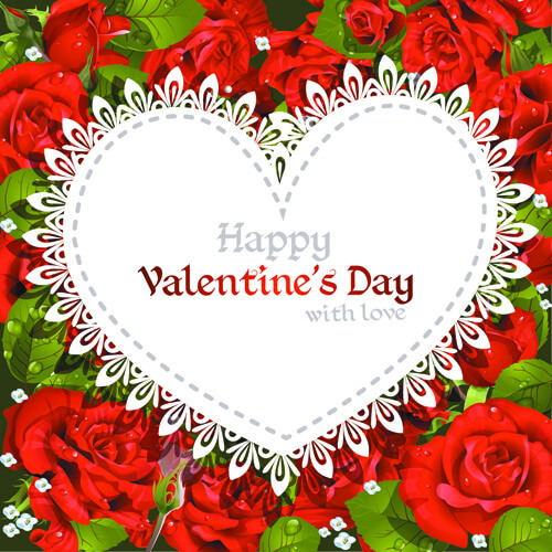 roses with valentine day cards vector graphics