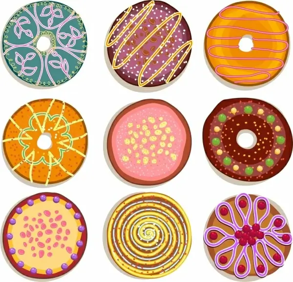 round cake icons collection multicolored decoration