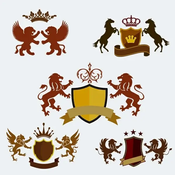 royal logo sets design with crest and animals