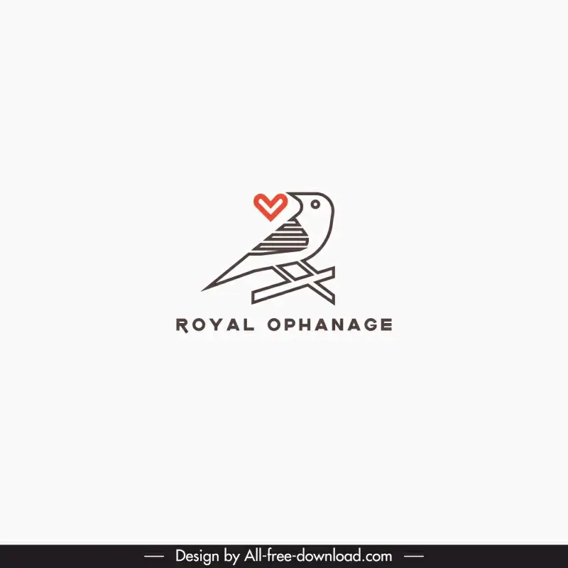 royal ophanage logotype flat handdrawn bird heart outline 