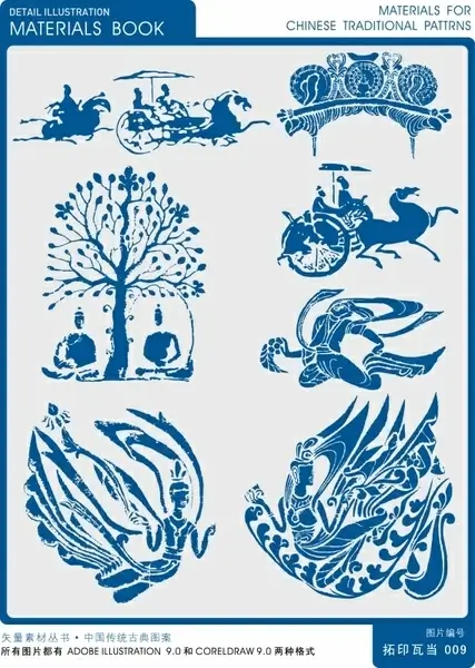 oriental culture design elements silhouettes symbols sketch