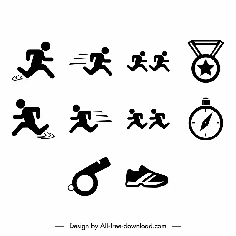 running icons sets black silhouette symbols outline 