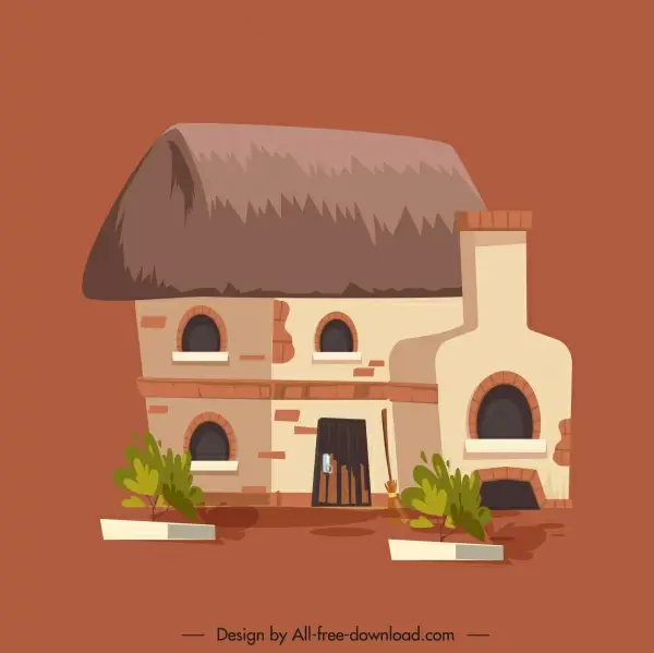 rural house icon colored classic sketch