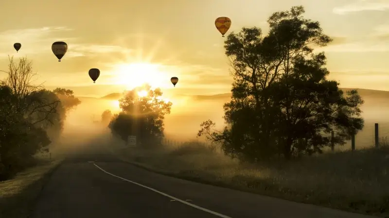 rural picture dark hot air balloons scene