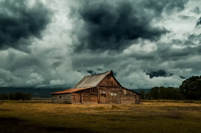 rural picture old cabin cloudy scene  