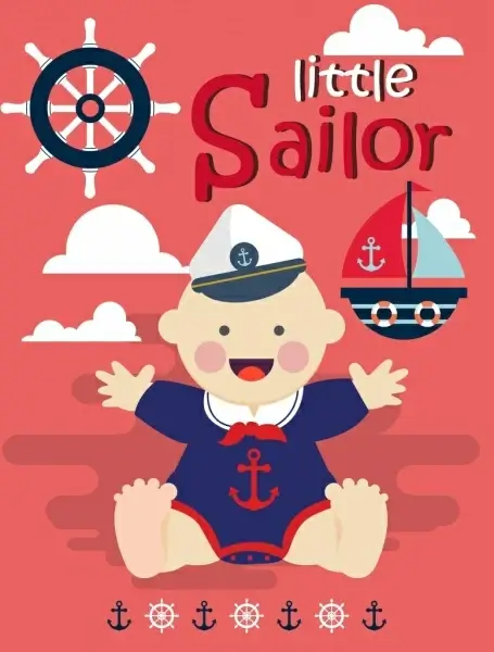 sailor background cute kid steering wheel anchor icons