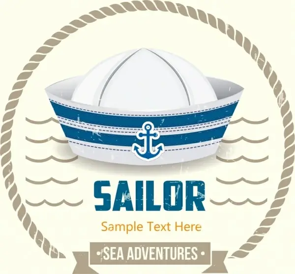 sailor banner hat waves icon circle decor