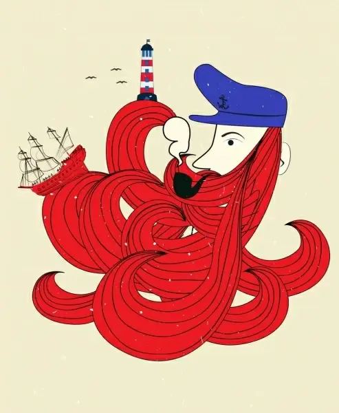 sailor icon man hair sea ship lighthouse decor