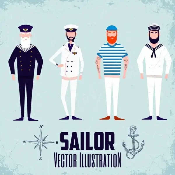 sailor icons collection bearded men cartoon characters