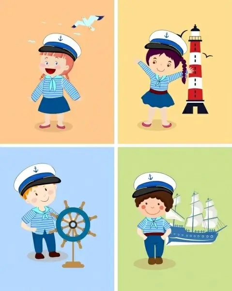 sailor icons collection cute kid colored cartoon character