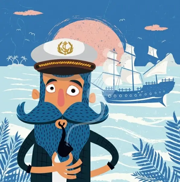 sailor work background moustache man ship icons