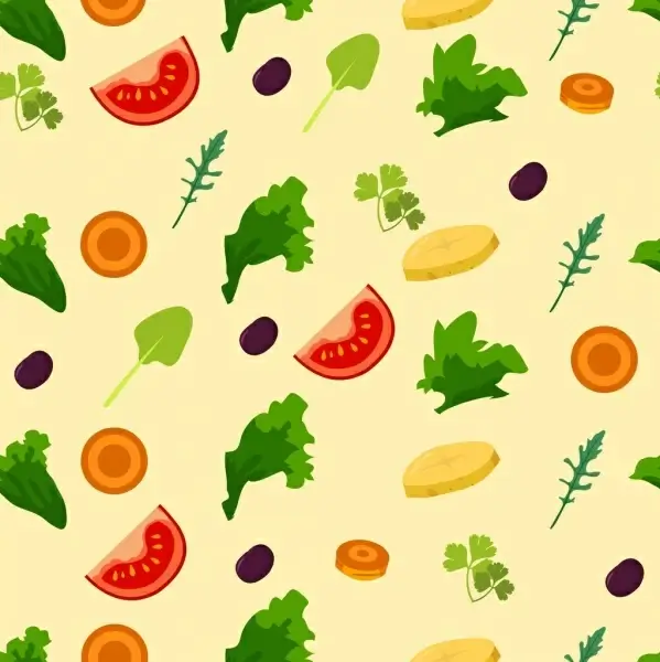 salad background various colored vegetables icons repeating design