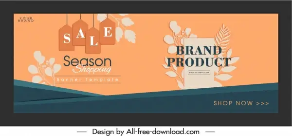 sale banner template retro leaves tags decor