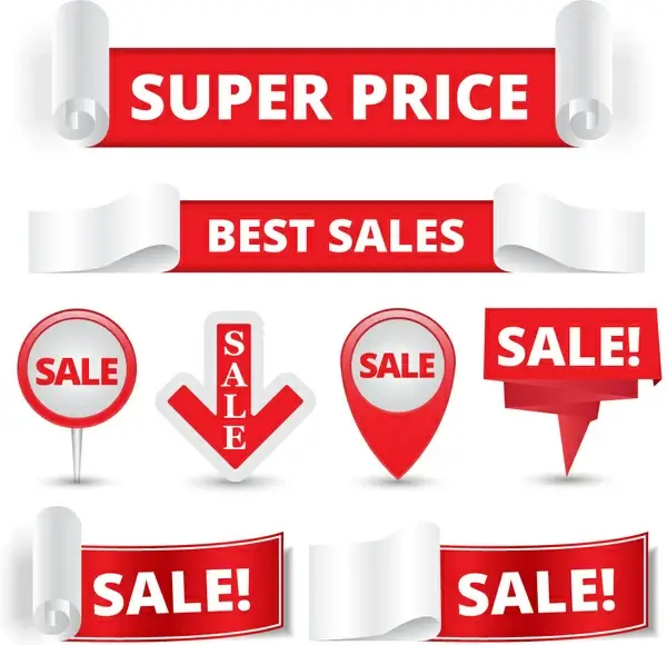 sale instruction banners on red white background