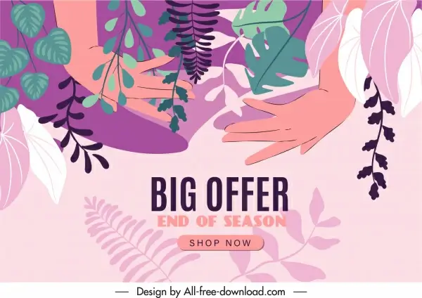 sale poster template colorful classical leaves hands sketch