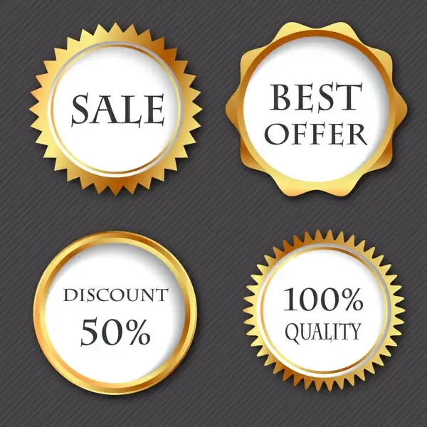 sale promotion round icons with yellow border 