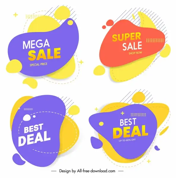 sale tags templates colorful flat deformed shapes 