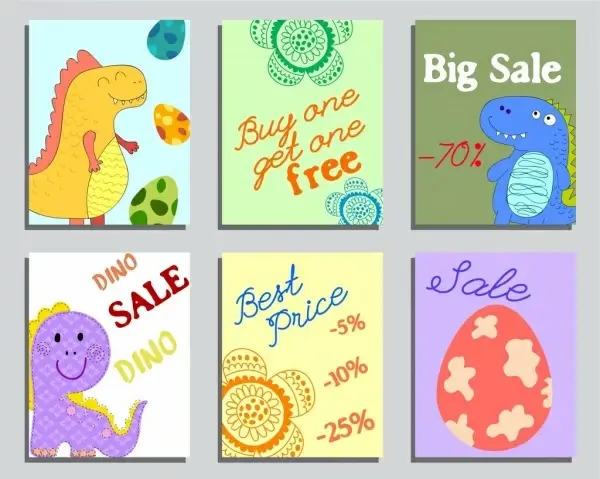 sales banner templates dinosaur egg flowers icons decor
