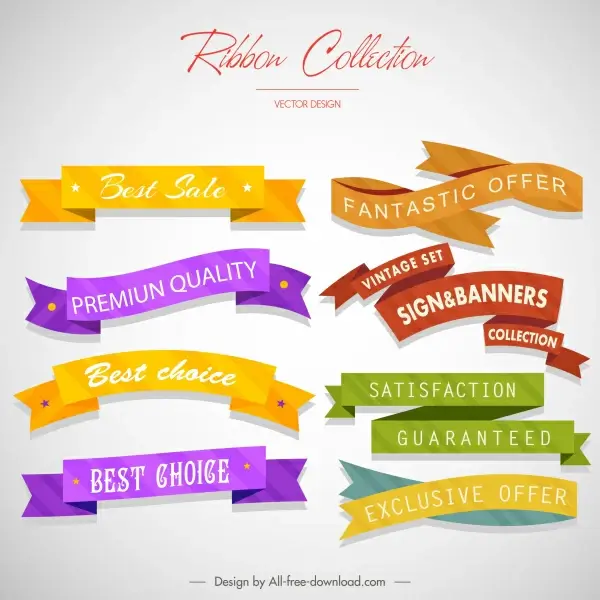 sales ribbon templates collection modern colored 3d sketch