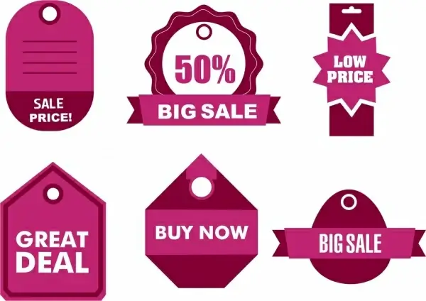 sales tags collection various pink shapes design