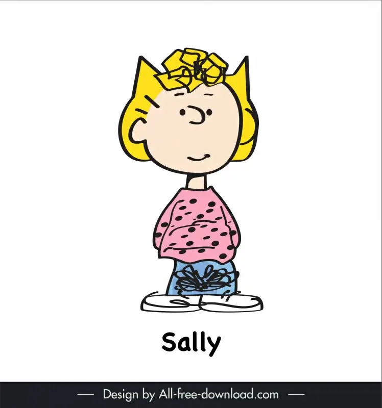 sally of peanut snoopy icon handdrawn cartoon outline standing girl sketch