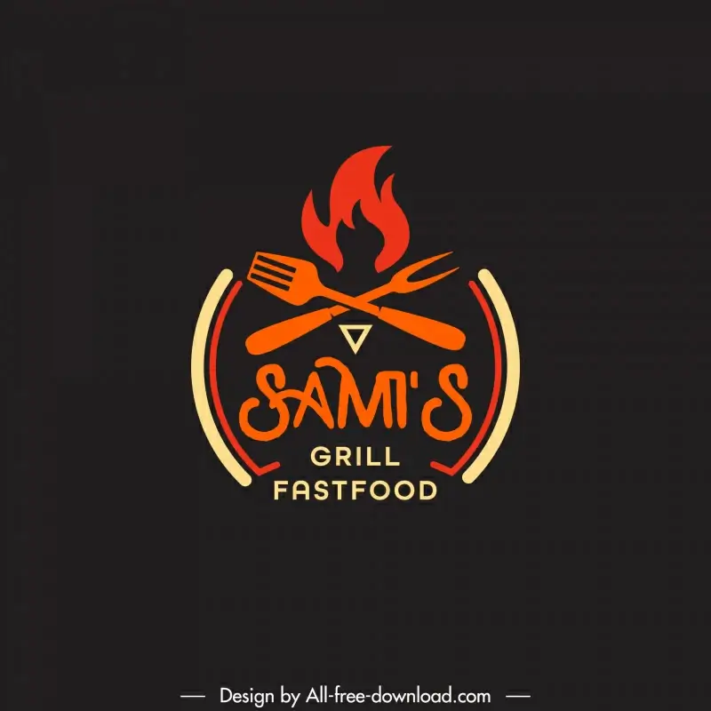 samis grill logo flat dark classical symmetric forks flame