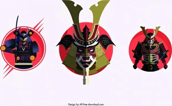 samurai icons armor mask design